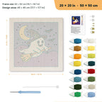 Broomstick Ghost punch needle kit, 20 × 20 in (50 × 50 cm): canvas size and kit contents