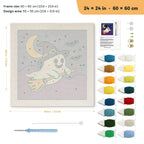 Broomstick Ghost punch needle kit, 24 × 24 in (60 × 60 cm): canvas size and kit contents
