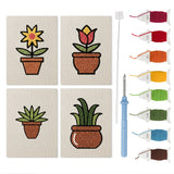 Brown Pot Blooms mini punch needle kit set: four finished canvases with threads, punch needle and threader