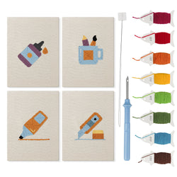 Brush Mug Crafts mini punch needle kit set: four finished canvases with threads, punch needle and threader
