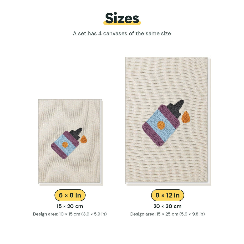 Size chart for the two mini canvas sizes: 6 x 8 in and 8 x 12 in