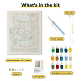 What is in the Bucket Bouquet kit: printed canvas, punch needle, threader, threads, color guide and hangers
