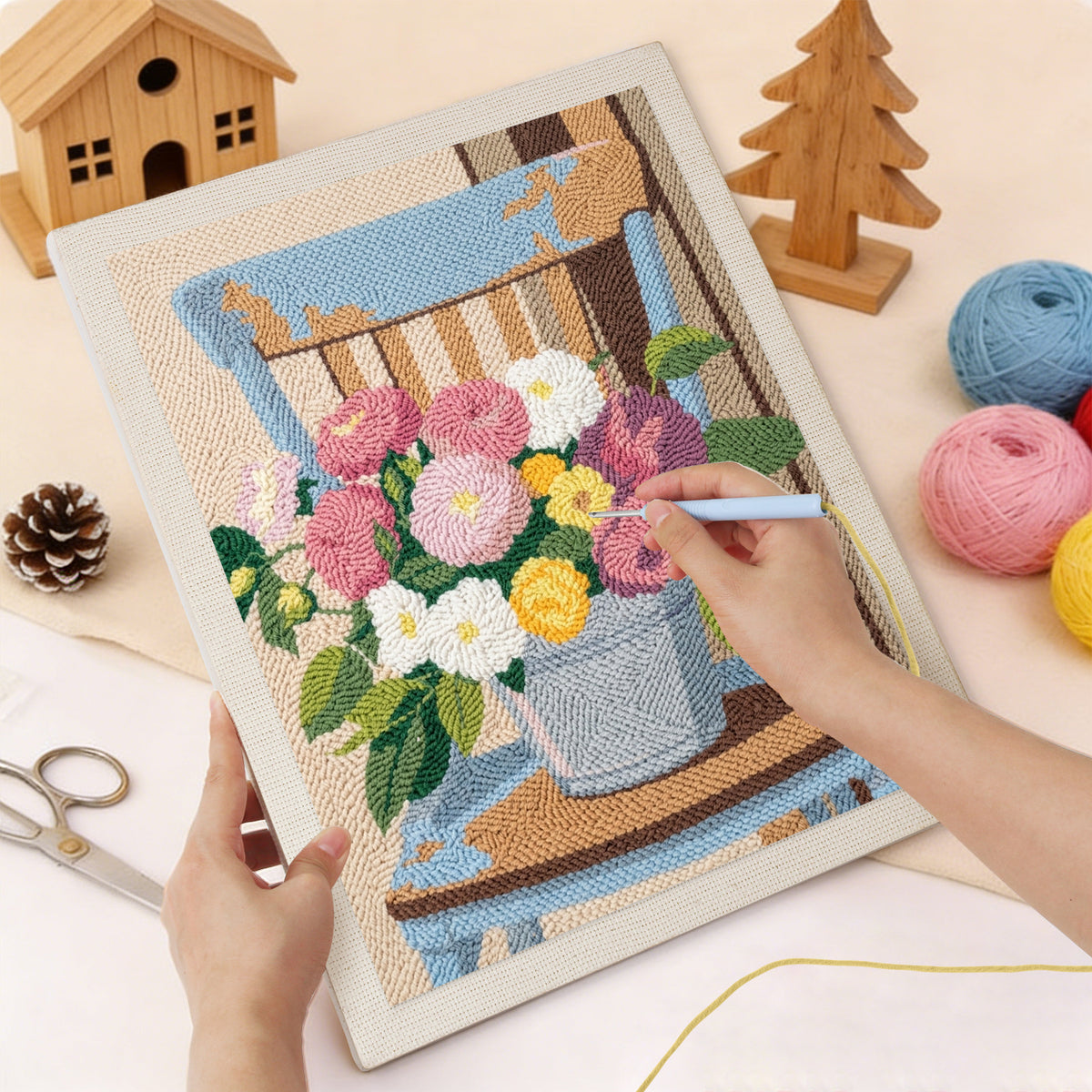 Punching the Bucket Bouquet design with the punch needle