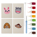 Bunny and Hippo mini punch needle kit set: four finished canvases with threads, punch needle and threader