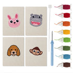 Bunny and Hippo mini punch needle kit set: four finished canvases with threads, punch needle and threader