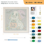 Bunny Ghost punch needle kit, 24 × 24 in (60 × 60 cm): canvas size and kit contents