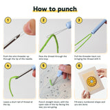 Six steps showing how to thread and use the punch needle