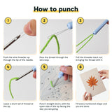 Six steps showing how to thread and use the punch needle