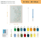 Butterfly Swirl punch needle kit, 8 × 12 in (20 × 30 cm): canvas size and kit contents