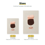 Size chart for the two mini canvas sizes: 6 x 8 in and 8 x 12 in