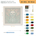 Calla Lily Skeleton punch needle kit, 20 × 20 in (50 × 50 cm): canvas size and kit contents