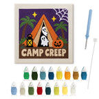 Camp Creep Tent punch needle kit: finished canvas with threads, punch needle and threader
