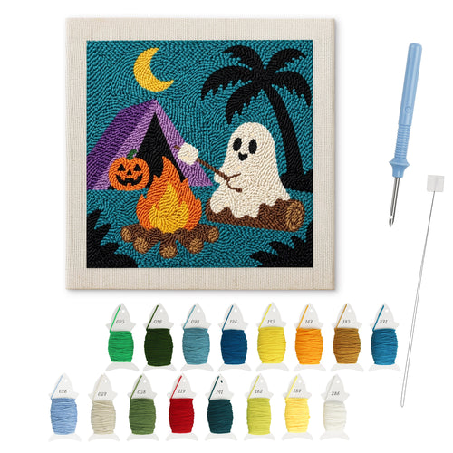 Campfire Ghost punch needle kit: finished canvas with threads, punch needle and threader