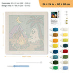 Campfire Ghost punch needle kit, 24 × 24 in (60 × 60 cm): canvas size and kit contents