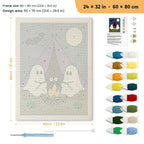 Camping Ghosts punch needle kit, 24 × 32 in (60 × 80 cm): canvas size and kit contents