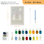 Camping Ghosts punch needle kit, 8 × 12 in (20 × 30 cm): canvas size and kit contents