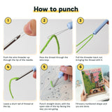 Six steps showing how to thread and use the punch needle