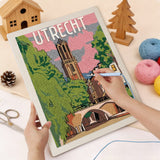 Punching the Canal Tower View design with the punch needle