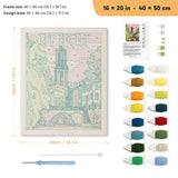 Canal Tower View punch needle kit, 16 × 20 in (40 × 50 cm): canvas size and kit contents