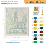 Canal Tower View punch needle kit, 20 × 24 in (50 × 60 cm): canvas size and kit contents