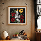 Finished Candle in Bone Hand punch needle canvas on a wall