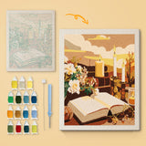 Candlelit Book canvas before and after punching, with the threads and tools