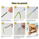 Six steps showing how to thread and use the punch needle