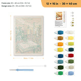 Candlelit Book punch needle kit, 12 × 16 in (30 × 40 cm): canvas size and kit contents