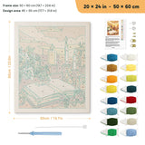 Candlelit Book punch needle kit, 20 × 24 in (50 × 60 cm): canvas size and kit contents