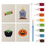 Candy and Cauldron mini punch needle kit set: four finished canvases with threads, punch needle and threader