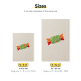 Size chart for the two mini canvas sizes: 6 x 8 in and 8 x 12 in