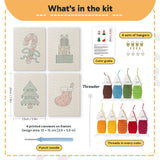 What is in the Candy Cane Bow set: 4 printed canvases, punch needle, threader, threads, color guide and 4 sets of hangers (6 × 8 in (15 × 20 cm) each)