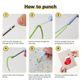 Six steps showing how to thread and use the punch needle