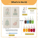 What is in the Candy Cane Bow set, 8 × 12 in (20 × 30 cm) each: 4 printed canvases, punch needle, threader, threads, color guide and 4 sets of hangers