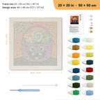 Candy Cauldron punch needle kit, 20 × 20 in (50 × 50 cm): canvas size and kit contents