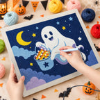 Punching the Candy Corn Bucket Ghost design with the punch needle