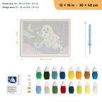 Candy Corn Bucket Ghost punch needle kit, 12 × 16 in (30 × 40 cm): canvas size and kit contents