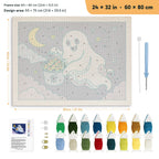 Candy Corn Bucket Ghost punch needle kit, 24 × 32 in (60 × 80 cm): canvas size and kit contents