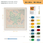 Candy Corn Cobs punch needle kit, 20 × 20 in (50 × 50 cm): canvas size and kit contents