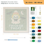 Candy Corn Ghost punch needle kit, 24 × 24 in (60 × 60 cm): canvas size and kit contents