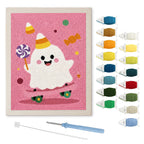 Candy Corn Hat Ghost punch needle kit: finished canvas with threads, punch needle and threader
