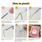 Six steps showing how to thread and use the punch needle