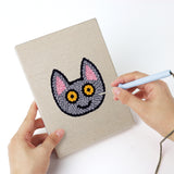 Punching a Candy Pumpkin Cat mini canvas with the punch needle