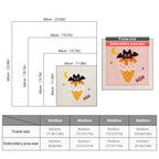 Size chart for square punch needle kits from 30 x 30 cm to 60 x 60 cm