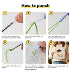 Six steps showing how to thread and use the punch needle