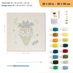 Caramel Cone Bat punch needle kit, 20 × 20 in (50 × 50 cm): canvas size and kit contents