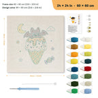 Caramel Cone Bat punch needle kit, 24 × 24 in (60 × 60 cm): canvas size and kit contents