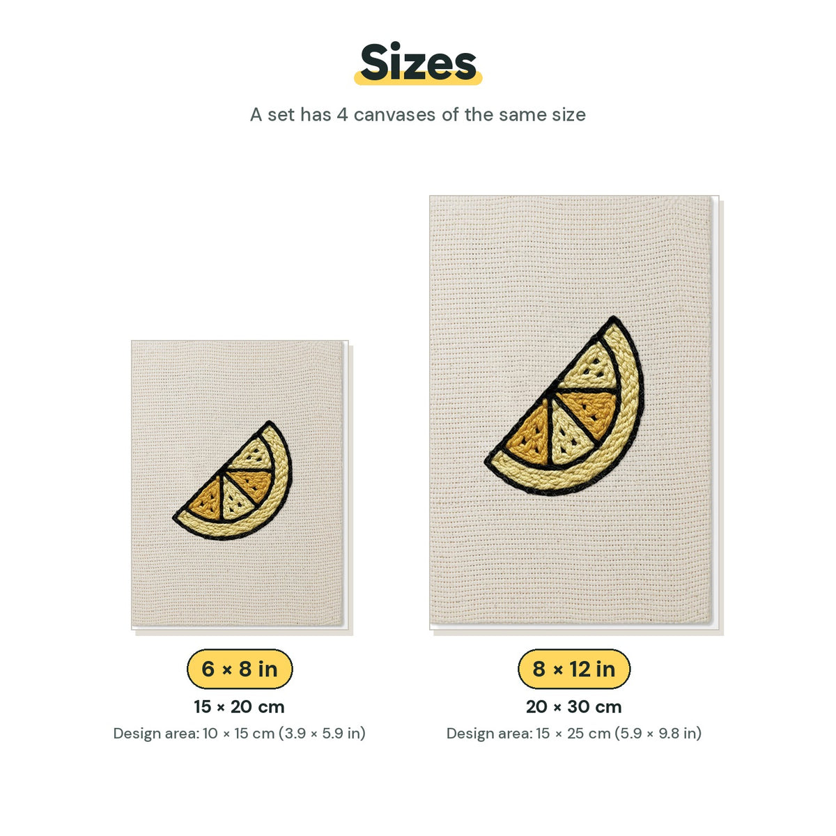 Size chart for the two mini canvas sizes: 6 x 8 in and 8 x 12 in