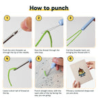 Six steps showing how to thread and use the punch needle
