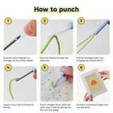 Six steps showing how to thread and use the punch needle